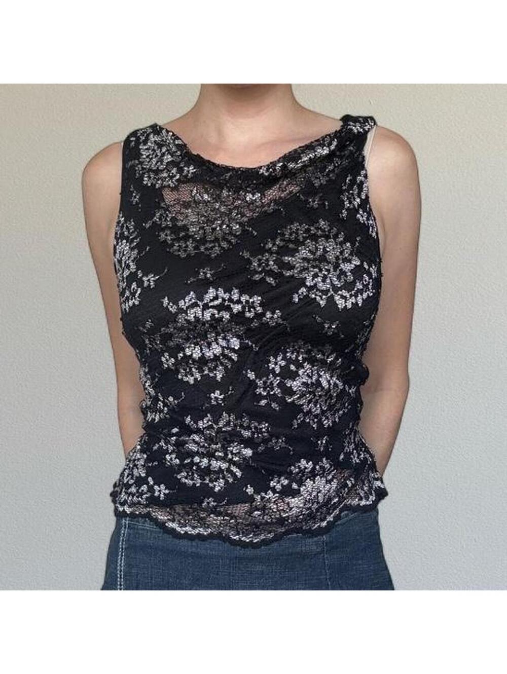 90s Rabbit Designs lace cowl neck top Sz. XS/S